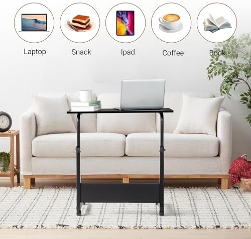 Karl home Mobile Side Table 31.5 inch Computer Desk with Wheels, Black