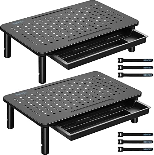 BONTEC 2 Pack Adjustable Monitor Stand Riser with Drawer, Supports 44lbs