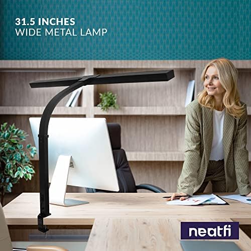Neatfi 3,000 Lumens LED Desk Lamp with Clamp | Dimmable | 5 Brightness Levels & 5 Light Modes | Memory Function | Eye-Caring Flexible Lamp for Home & Office (31.5 Inches, Black)