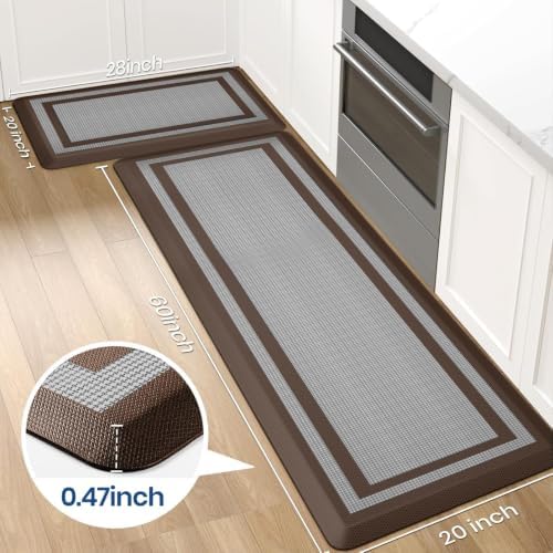 2PCS Kitchen Rugs Cushioned Anti-Fatigue Kitchen Mats Comfort Standing Mat