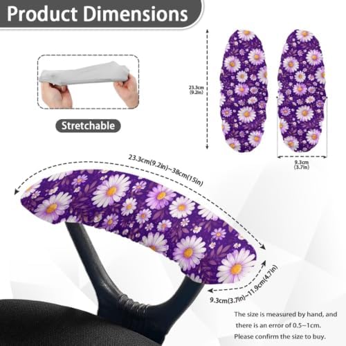 Daisy Printed 2 Piece Office Chair Arm Rest Cover, Removable Stretch Gaming Chair Arm Rest Covers Protectors with Elastic Band, Washable Home Decorative Accessories
