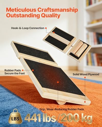 VEVOR Balance Board, 2-in-1 Wobble Board Trainer for Adults, Premium Wooden Balance Training Equipment, with Roller, Magnetic Stoppers, Storage Rack, for Core Workouts, Surf Trainer & Physical Therapy