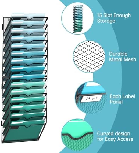 15-Tier Wall File Organizer, Hanging File Holder, Wall Mounted Mail Sorter