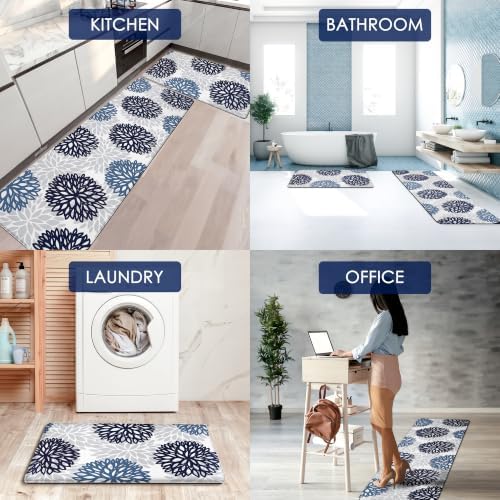Cushioned Anti-Fatigue Kitchen Mats for Floor – Non-Slip Waterproof Memory Foam Runner, Extra Wide & Long, Comfortable Standing Mat for Kitchen, Sink, Office, Laundry, Navy Teal