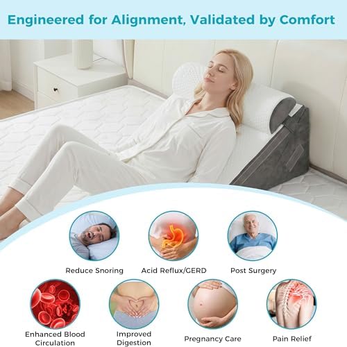 BDEUS 3PCS Wedge Pillow Set for After Surgery, Back Pillow for Bed Sitting up, Orthopedic Foam Wedge Pillow for Acid Reflux Sleep Apnea Back Pain Relief, Post Surgery Pillow for GERD & Snoring, White