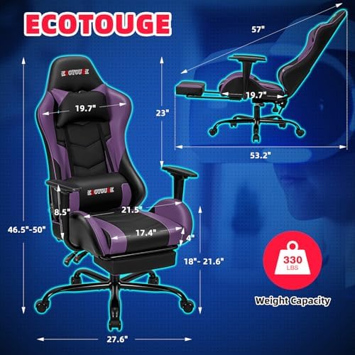 Purple Ergonomic High Back PC Racing Massage Gaming Chair