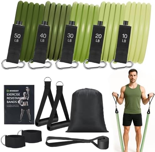 WIKDAY Exercise Resistance Bands with Handles for Working Out Workout Bands Set with Door Anchor for Physical Therapy, Yoga, Pilates