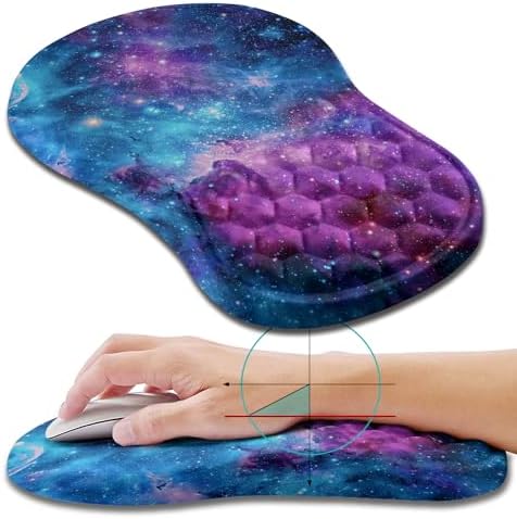 Hokafenle Ergonomic Mouse Pad Wrist Support, Wrist Rest Mousepad for Carpal Tunnel Pain Relief with Integrated Memory Foam Slope Massage Bulge (11.8x7.9 inch,Galaxy Nebula Space