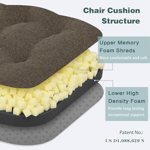 baibu Patented Dual-Layer Dining Chair Cushion, 16.5 x 16.5 x 3.5 in, Brown