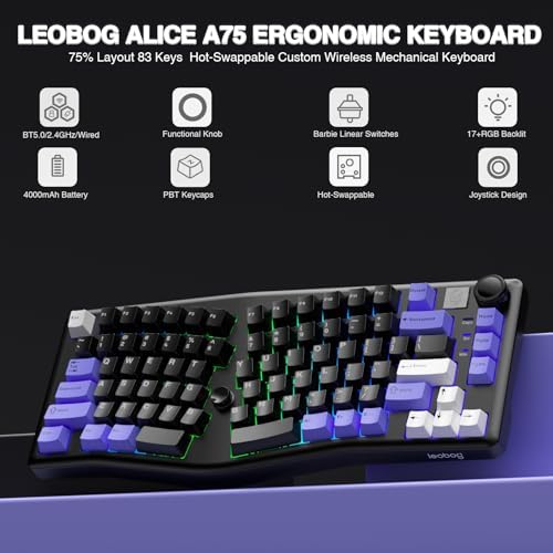 LEOBOG A75 Alice Ergonomic Wireless Mechanical Keyboard with Joystick Knob