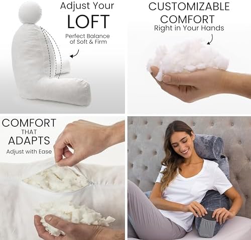 Husband Pillow Medium Reading Pillow with Arms - 23" Backrest for Sitting Up in Bed - Firm Support Bed Rest Pillow for Adults, Neck Roll, Removable Cover - TV, Reading, Lounging - Dark Grey