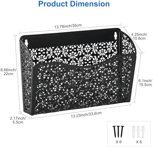 EasyPAG 3 Pack Hollow Design Wall-Mounted File Organizer - Heavy Duty Metal, Vertical Space Saving, Letter Size Single Pocket Holder for Office, Home, School, Black