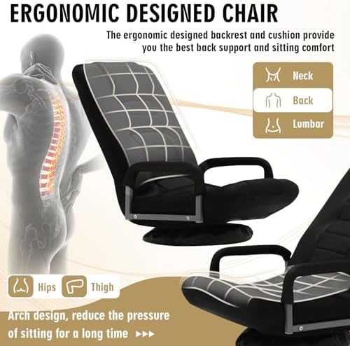 Swivel Floor Gaming Chair w/Armrests, Folding Video Reclining Sofa w/6 Adjustable Position, Padded Backrest & Cushion, Lazy Lounger Couch for E-Sports, Reading, Relaxing, Watching TV, Black