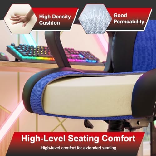 FDW Gaming Chair Leather+Breathable Mesh Computer Chair Executive Support Ergonomic Office Desk Chair with Armrests 360° Swivel & Caster Five Star Metal Base for Office or Gaming