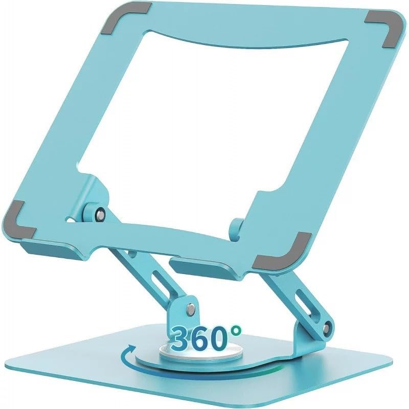 360°Rotating Laptop Stand, Ergonomic Adjustable Foldable Notebook Riser, Metal Computer Holder Compatible with 10-17.3" Laptops, Desktop Printer Stand, for Home & Office (Blue-Square)