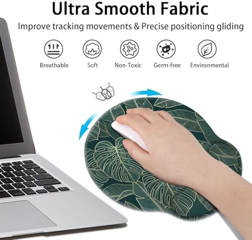 Britimes Ergonomic Mouse Pad Set with Wrist Rest, Green Palm Leaves