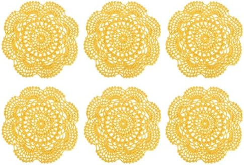 uxcell 6 Pcs Crochet Handmade Cotton Placemat Doilies for Table 7.9" Yellow