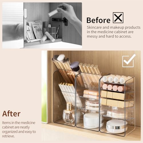 PAVSTINE 3 Pack Medicine Cabinet Organizer, Clear Open Storage Compartment