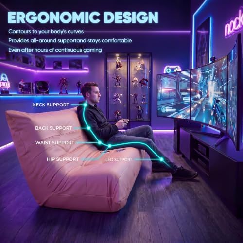 Homall Floor Gaming Chair Boneless Loveseat Couch, Ergonomic Floor Sofa Couch with Cup Holders, Leather Lazy Floor Lounger for Gaming, Reading, Relaxing, Watching TV (Pink)