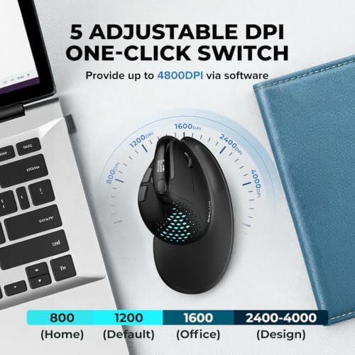 DELUX Seeker Ergonomic Mouse Wireless, Vertical Mouse with OLED Screen, 6 Buttons&Thumb Wheel Function, Silent Click, Up to 7200DPI, Programmable, Rechargeable, BT/2.4G/Wired, RGB Light(M618XSD-Black)