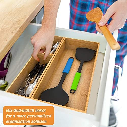 Bamboo Kitchen Drawer Organizer 9"x 3", Storage Box for Utensil Organizer