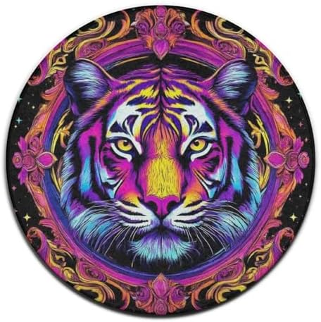 Large Round Area Rug Home Decor Modern Bathroom Rug Kitchen Office Circle Rug for Living Room Sofa Circle Cute Mat Magical Animal King Tiger Art, 60inch