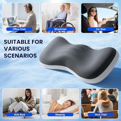 Lumbar Support Pillow for Bed, Memory Foam Pillow for Back Pain Relief, Lower Back Pain Relief Pillow for Sleeping, Adjustable Lumbar Pillow for Sleeping, Bed, Car, Couch (Grey White-Cooling)