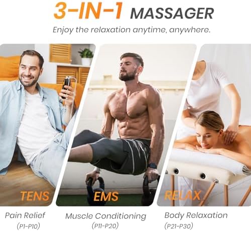 AVCOO 3-in-1 TENS Unit Muscle Stimulator with 30 Modes for Pain Relief