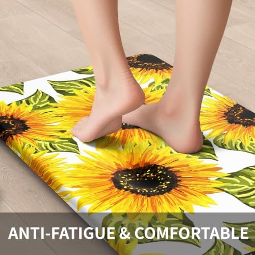 Sunflower Kitchen Decor Kitchen Mat, Cushioned Anti Fatigue Non-Slip