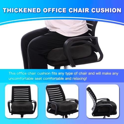 Extra Thick Seat Cushion, Large Chair Cushion Booster for Office Chair to Rise Height, Velvet Cover with Handle and Anti-Slip Bottom, PP Cotton Filling - Relieves Back Pain - 18"X16"X6" Black