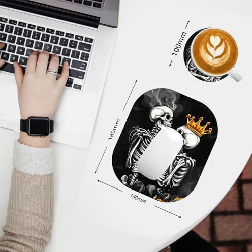 Small Mouse Pad，Mini Mouse Pad 6 x 7 Inch，for Laptop Keyboard Tray Wireless Mouse Home Office Travel，with Non-Slip Rubber Base, Waterproof Mouse Mat，Skull with Crown