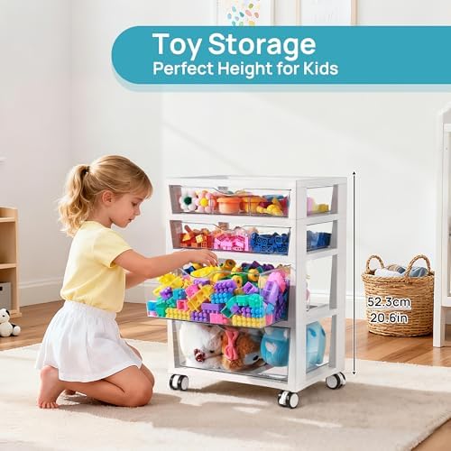 Vtopmart 4-Tier Plastic Drawer Storage Rolling Cart with Wheels