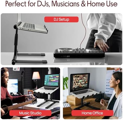 Pyle Portable Folding Laptop Stand, Standing Table with Adjustable Angle, Foldable Height and Four Prong Anti Slip Tray for iPad, Tablet, DJ Mixer, Workstation, Gaming and Home Use