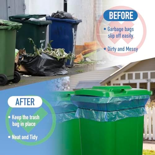 Large Rubber Bands Set of 3, Fits 55, 65, 96 Gallon Trash Cans, Trash Can Bands for Large Bags, Durable Kitchen Garbage Bag Straps, Heavy Duty Elastic Bands in Black, Blue and Olive Green