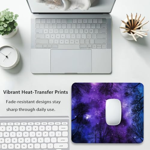 Magical Starlit Grove Night Sky Mouse Pad, Branches Winter Forest Desk Mat