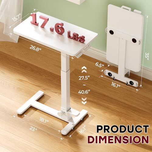 27" Foldable Mobile Standing Desk, No-Assembly Needed, White