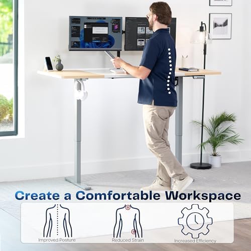 VIVO White/Light Wood 71 x 30 in Standing Desk, DESK-KIT-1G7WC