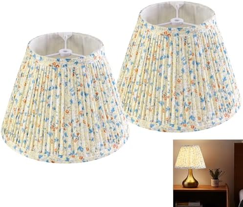 GO&SO Small Pleated Floral Lamp Shades Set of 2,5"×9"×6.4" Bell Shade Boho