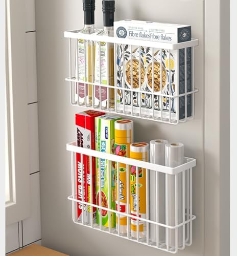 2 Piece Kitchen Cabinet Door Storage Box,Self Adhesive Wall Mounted Storage Boxes,Wardrobe/Bathroom/Refrigerator Small Items Organizer Storage Box (White)
