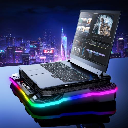 AICHESON RGB Laptop Cooling Pad for 15-19 Inch Laptops, Gaming Laptop Cooler with 140mm High Speed Fan (300-2200 RPM), Phone Holder, Black