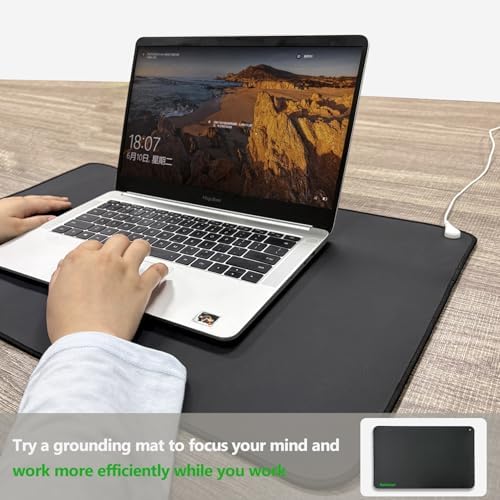Grounding Mat for Feet Earthing Pad with 15ft Cord Conductive Carbon Fiber for Improved Sleep Pain Relief Muscle Relaxation Stress Reduction Wellness Mat for Bed Desk Couch Yoga(35"x24")