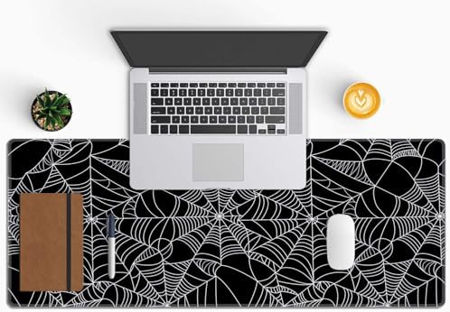 Spider Web Desk Mat Black and White Large Mouse Pad XL Extended Gaming Mousepad Keyboard Mouse Mat Desk Pad for Computer Laptop 31.5''X11.8'' Non-Slip Rubber Base with Stitched Edges