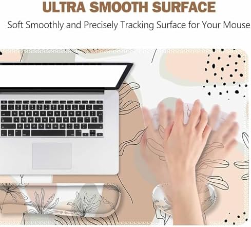 ToLuLu Extended Gaming Mouse Pad, Memory Foam Ergonomic Keyboard Mouse Wrist Rest Support Set, Large Desk Mat with Stitched Edges, Non-Slip Base Mousepad for Home Office and Game, Morandi Leaves