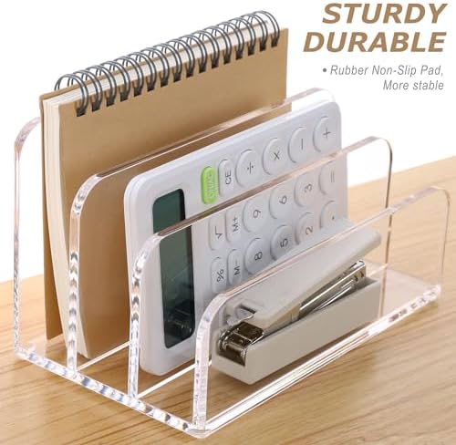SANRUI Clear Mail Organizer Desk Sorter, Acrylic Letter File Holder 3-Slot