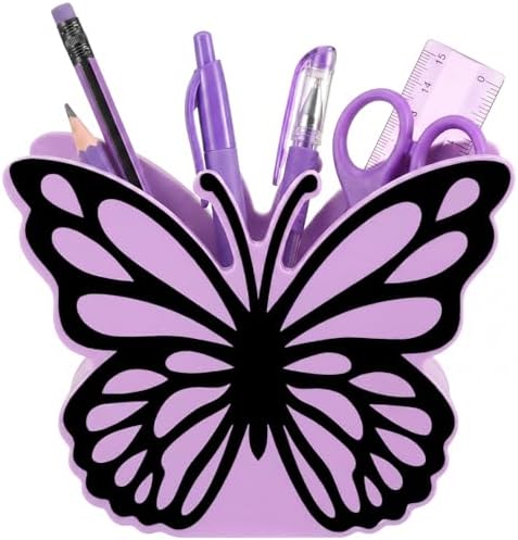 Tenceur Purple Butterfly Pen Holder for Desk Large Capacity Purple Pencil Holder School Supplies Desk Organizer Cute Butterfly Office Decor Makeup Brush Holders Back to School Gift for Girl Women