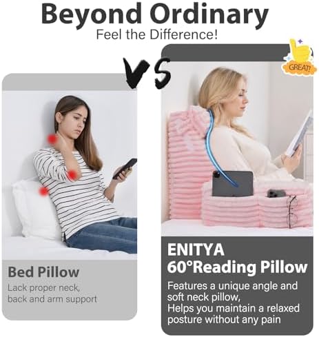ENITYA 22" XL Back Pillow for Bed Sitting Up with Armrests & Big Pockets