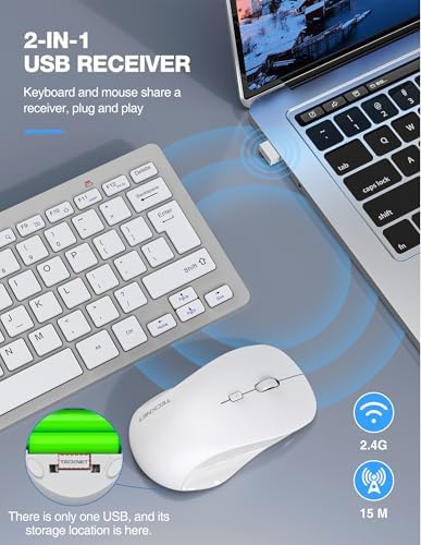 TECKNET Wireless Keyboard and Mouse Combo, Mini Cordless Computer Keyboard and Mouse Set 2.4GHz, Silent Adjustable 1600 DPI, Quiet Click, Lag-Free for Computer, Laptop, PC, Windows, Mac, Chrome OS(SS)
