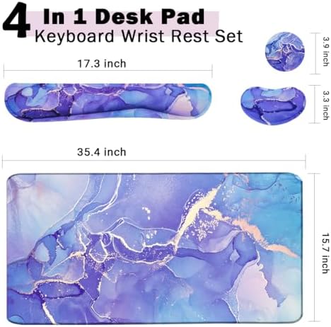 4-in-1 Large Mouse Pad, Keyboard Wrist Rest Pad & Wrist Support Mousepad Set, Extended Desk Pad Waterproof Desk Mat for Home Office Study Game