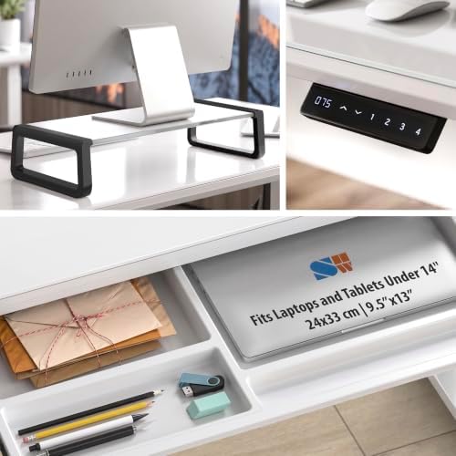 SHW 48-Inch Glass Electric Height Adjustable Standing Desk, White