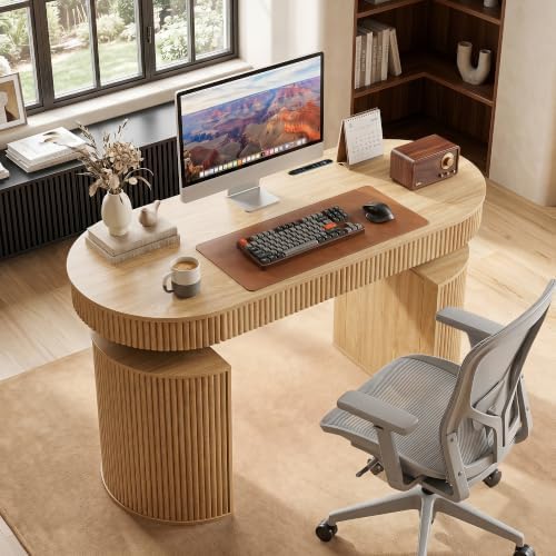 ORRD Electric Standing Desk with Storage and USB & Type-C Charging Ports, Adjustable Height Stand Up Desk, Mid Century Modern Fluted Workstation Desk for Home Office (Natural)